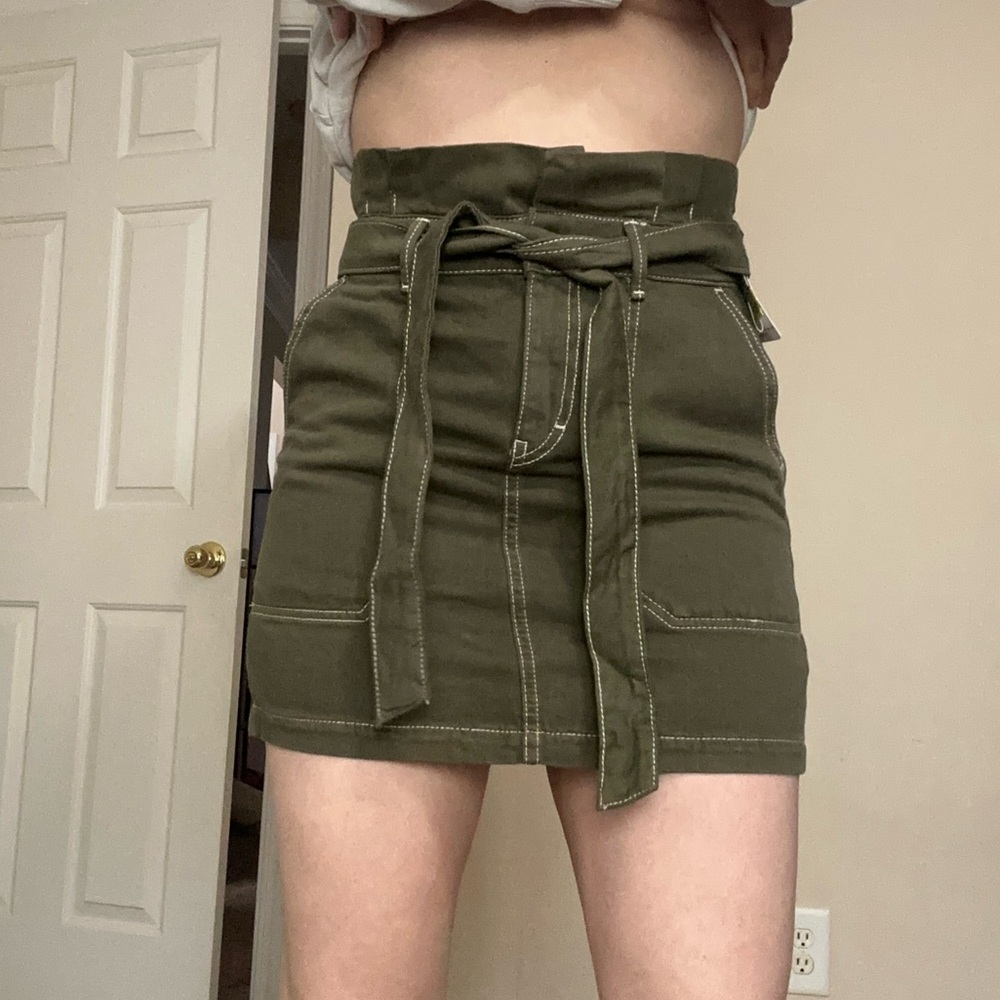 NWT Free People Splendor In The Grass  Paperbag Waist Army Green Skirt